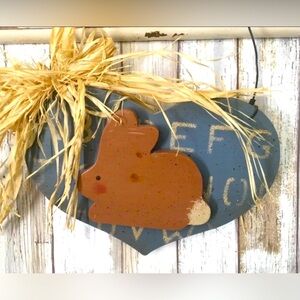 UNIQUE EASTER WOOD WALL HANGING BUNNY RABBIT SIGN NEW!